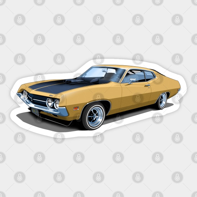 1970 Ford Torino Cobra Jet in yellow gold Sticker by candcretro